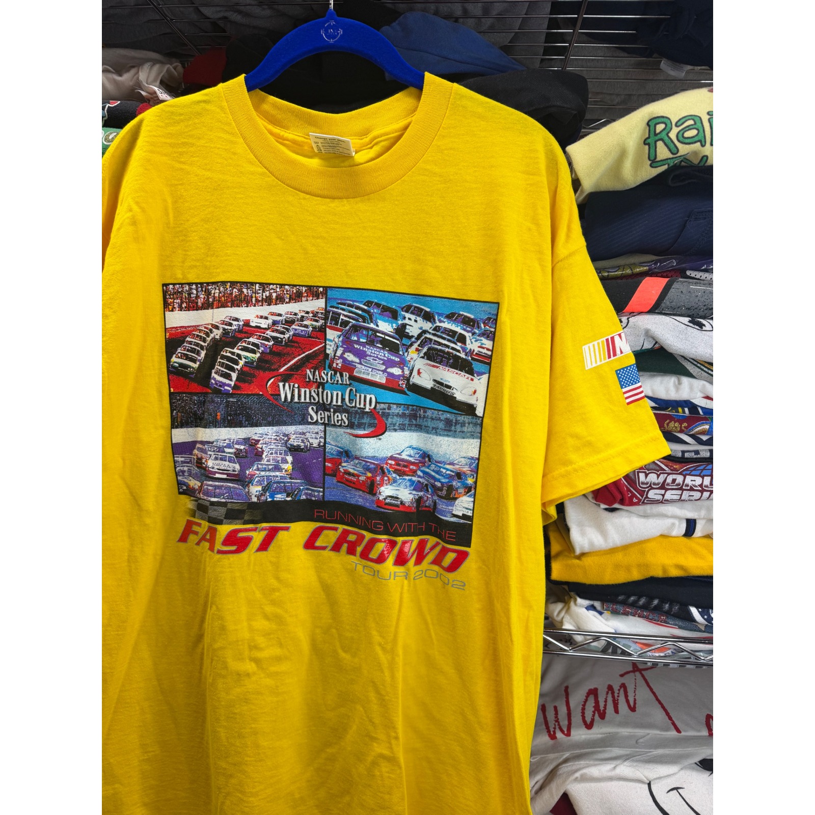 Vintage 2002 Nascar Winston Cup Series Fast Crowd Tour TShirt Yellow Mens Large